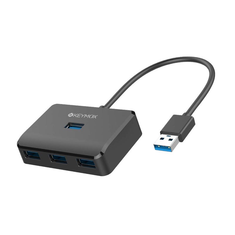 Keymox 4-Port USB 3.0 Hub, KEYMOX Compact Size Data USB Hub for MacBook, Mac Pro, Mac mini, iMac, Surface Pro, XPS, PC, Flash Drive, Mobile HDD (Charging Not Supported), Black - Image 1